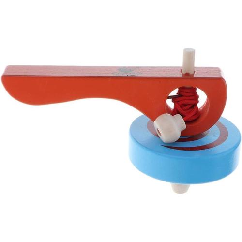 Toupie Ancienne En Bois Avec Lanceur De Chaîne Spinning Top Jeu Educatif, Jouets En Bois Pour Enfants