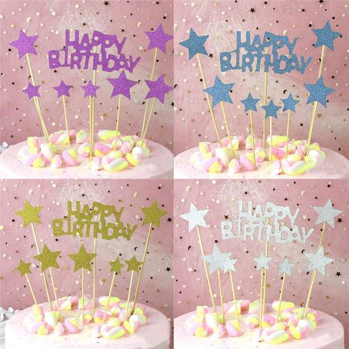 Ensemble De Décoration De Gâteaux Pour Bébé Étoile Scintillante En Or Décoration De Joyeux Anniversaire Décoration De Table Pour Fête Prénatale Pâtisserie Nouvelle Collection