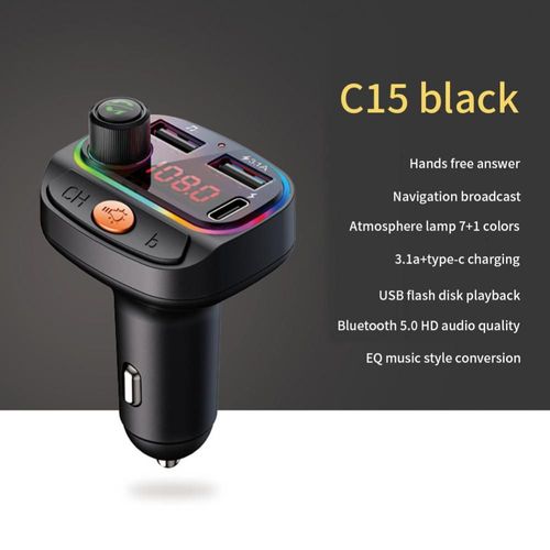 Blue-Tooth-Allume-Cigare Multifonction Pour Voiture, 3 Lecteurs De Musique, Transmetteur Fm, Chargeur Rapide Usb, Lumières Colorées, C15, Nouveau