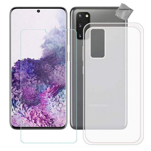 Housse Etui Coque Pochette Silicone Gel Fine Pour Samsung Galaxy S20 + Verre Trempe - Blanc Transparent