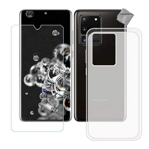 Housse Etui Coque Pochette Silicone Gel Fine Pour Samsung Galaxy S20 Ultra + Verre Trempe - Blanc Transparent