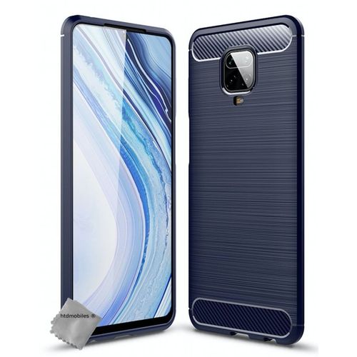 Housse Etui Coque Silicone Gel Carbone Pour Xiaomi Redmi Note 9s + Verre Trempe - Bleu Fonce