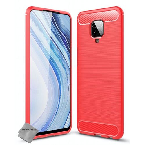 Housse Etui Coque Silicone Gel Carbone Pour Xiaomi Redmi Note 9s + Verre Trempe - Rouge