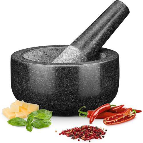 Gris Pilon Et Mortier En Granite - Set Moriter Et Pilon Solide En Pierre Pour Écraser Broyer Les Épices Les Graines Les Herbes - Accessoires Cuisine Pilons Et Mortiers En Granit