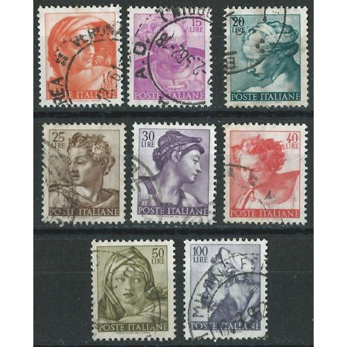 Italie Lot De 8 Timbres Oblitérés Fresques De Michel-Ange 1961