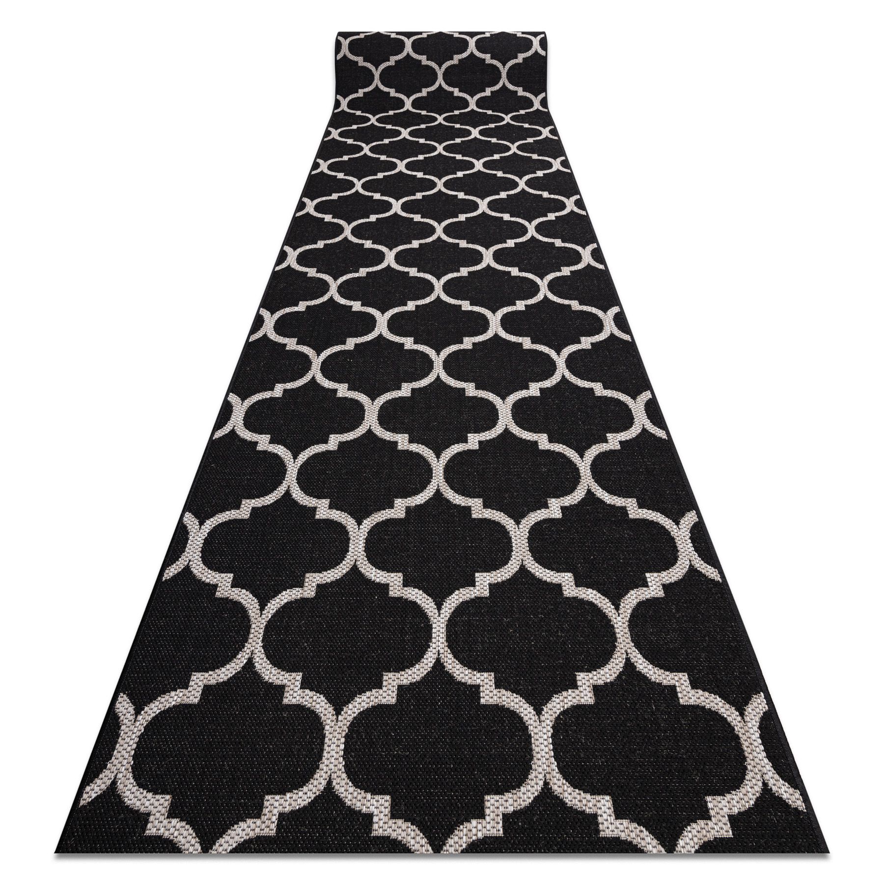 70x610 Cm Tapis De Couloir Sizal Floorlux Modèle 20608 Treillis Marocain Noir / Argentin 70 Cm