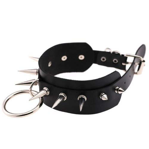 Expédié De Paris - Clous Chaîne Anneau Métal Ras De Cou Vintage Punk Simili Cuir Solide Choker Gothique Collier Fer Cercle Noir Tour De Cou Déguisée