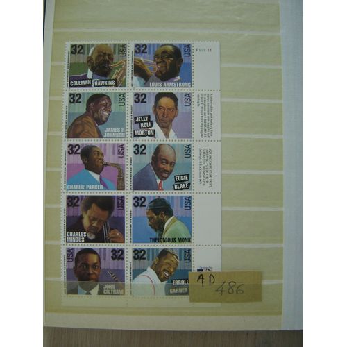 Ad 486 // Bloc 10 Timbres Neufs Usa ** Jazz Musicians 1994* Parker/Monk/Coltrane/Garner ...