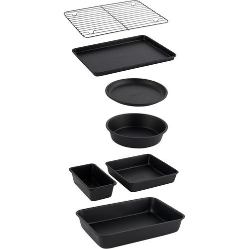 Noir Bw12572eu7 Bakes Ensemble Empilable De 7 Pièces ¿ Antiadhésif Avec Plaque De Cuisson, Moule À Gateau, Moule À Tarte, Moule À Pain, Poêle À Brownie, Plat À Rôtir, Grille De Refroidissement