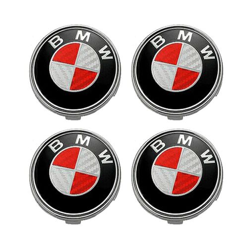 4pcs Logo Bmw 68mm Centre De Roue Cache Moyeu Jante Fibre De Carbone Rouge Gris Insigne