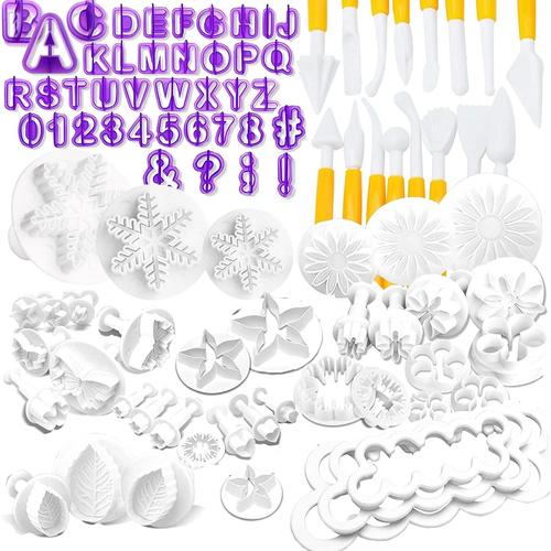 Violet, Jaune, Blanc Violet, Jaune, Blanc Outils De Décoration De Gateau Accessoire Pate A Sucre Patisserie 87pcs Fondant Outils Ensemble Avec Emporte