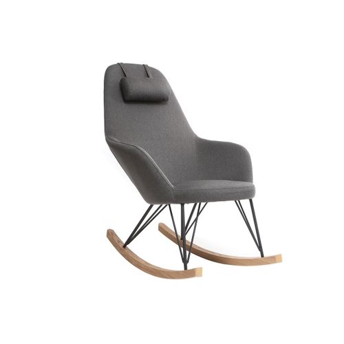 Rocking Chair Scandinave En Tissu Gris Foncé Avec Pieds Métal Et Frêne Jhene