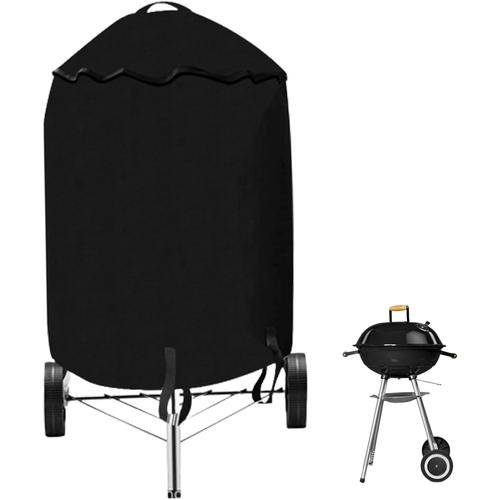 Noire Couvre-Grill Couvercle de Barbecue Rond étanche 22,8x30,3 Pouces Couvertures de Grill à gaz résistant aux UV à UV avec poignée et Sangles de Boucle pour grilles de Bouilloire