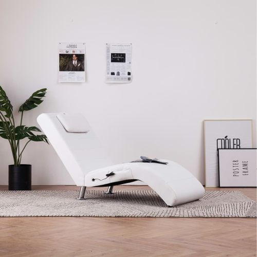 Vidaxl Chaise Longue De Massage Avec Oreiller Blanc Similicuir