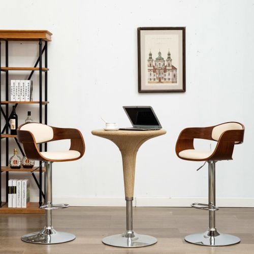 Vidaxl Chaises De Bar 2 Pcs Crème Bois Courbé Et Similicuir