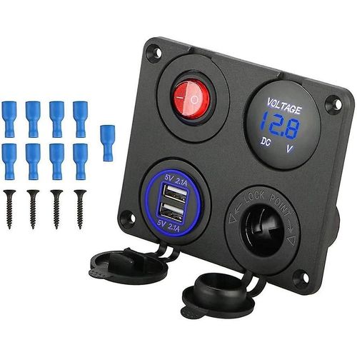 Panneau De Commutation En Aluminium Pour Chargeur Double Usb, Avec Voltmètre Led, Prise 12v, Interrupteur Marche/Arrêt