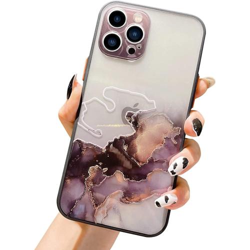 Coque Pour Iphone 13 Pro Aquarelle Dorée Avec Motif Imprimé Marbré Et Bordure Douce