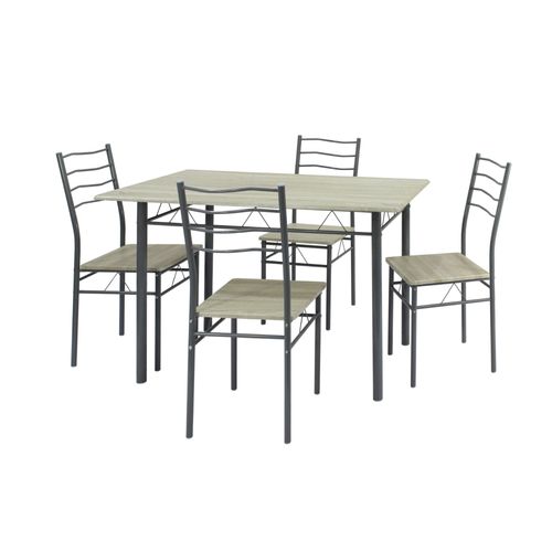 Ensemble De Table Et 4 Chaises Pour Salle À Manger Lima Chêne/Gris, Table 110 Cm X 70 Cm X 76 Cm, Structure Métallique