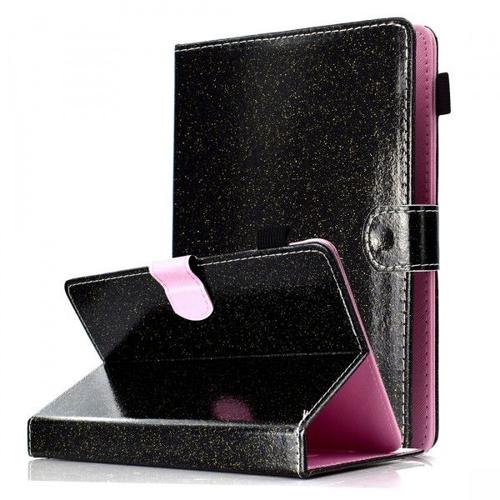Housse Coque Pour Tablette 10 pouces Vernis Paillettes Pochette horizontale  en cuir avec support et fente carte Or rose