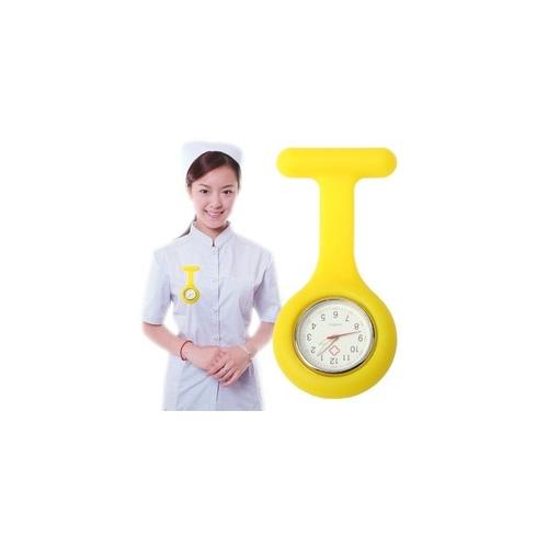 Montre Infirmière Jaune Montre-Bracelet À Quartz Ronde En Silicone Portable Avec Broche