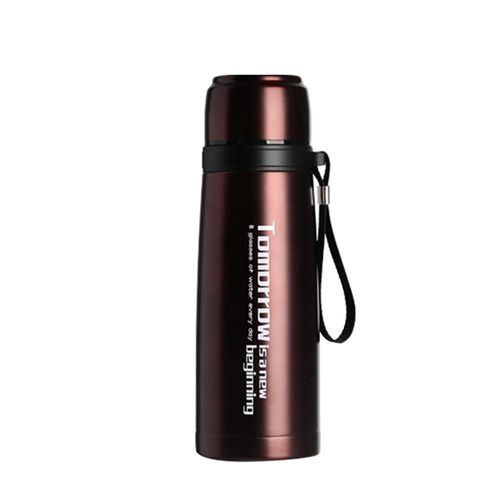 600ml Bouteille D'eau Isolée Sous Vide Flasque Thermos Étanche Pour Boissons Chaudes Et Froides Réutilisable Sans Bpa Métal En Acier Inoxydable Double Mur Isolation - Brun foncé