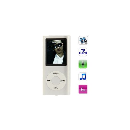 Lecteur MP4 argent pour carte TF support d'enregistrement radio FM E-Book et calendrier 1.8 pouces TFT Screen Metal MP4 Player avec fente