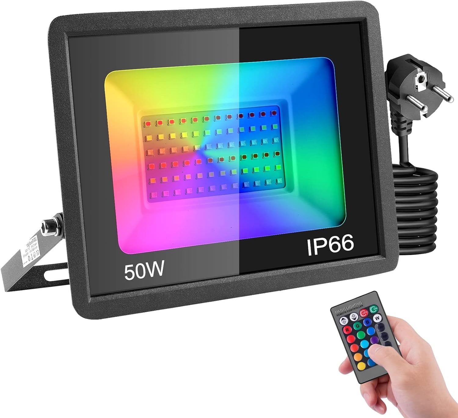 50w Projecteur Led Rgb Exterieur 50w,Projecteur Led Couleur Avec Prise & Télécommande,16 Couleurs 4 Modes Spot Led Extérieur Avec Fonction Mémoire,Ip66 Étanche Spot Led Extérieur Pour Terrasse Jardin