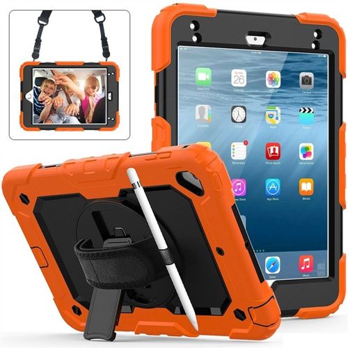 Coque Renforcée Gel De Silice Coloré Antichoc + Etui De Protection Pour Ipad Mini 2019 / Mini 4 Avec Support Et Bandoulière Et Dragonne Et Fente Stylo Orange