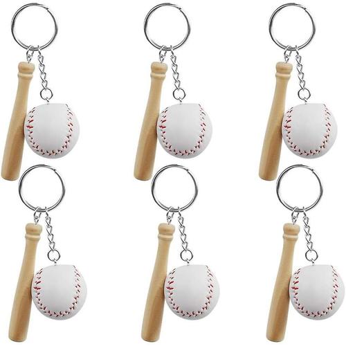 Paquet De 6 Porte-Clés De Baseball Et De Batte En Bois, Cadeaux De Fête De Baseball Pour Le Thème Du Baseball