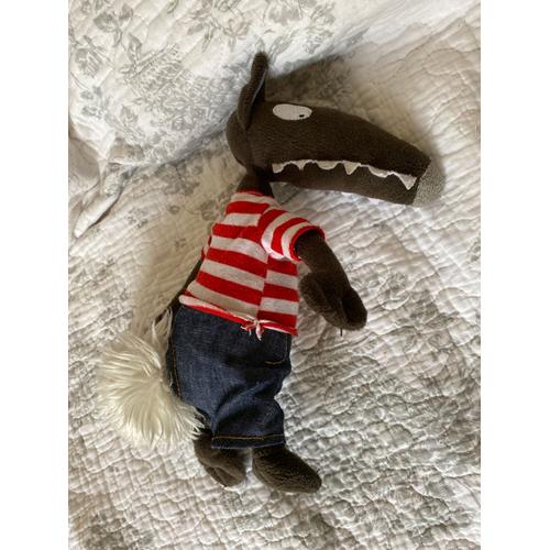 Peluche Le Loup Edition AUZOU Loup avec gilet rouge 27 cm - SOS doudou