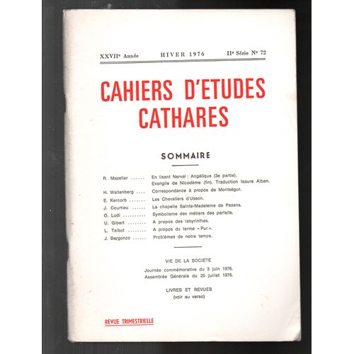 Cahiers D'études Cathares - Hiver 1976- N° 72