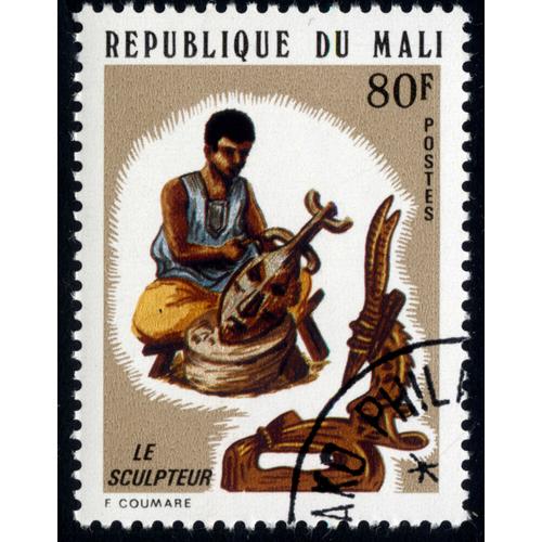 Timbre Le Sculpteur.République Du Mali.80f.Postes.F.Coumare.