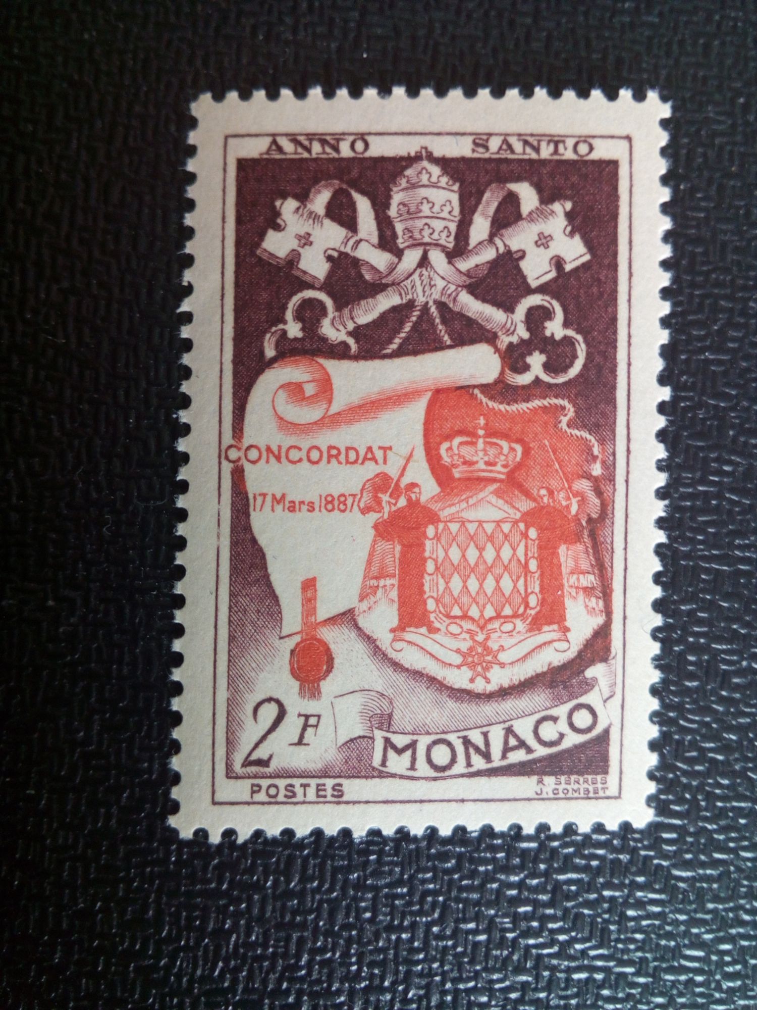 Timbre Monaco Yt 356 Insigne Pontifical; Armoiries De Monaco; Acte De Concession 1951 ( 110604 )