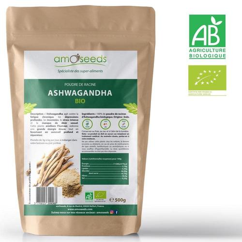 Ashwagandha En Poudre Bio 500g - Qualité Supérieure - Amoseeds 