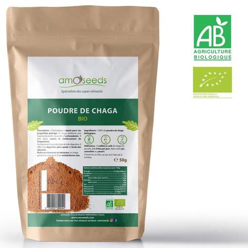Poudre De Chaga Bio 50g - Qualité Supérieure - Amoseeds 