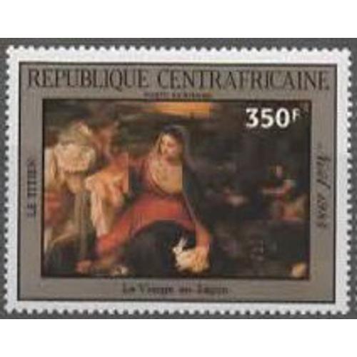 République Centrafricaine, Timbre-Poste Aérienne Y & T N° 314, 1985 - Noël, Le Titien, La Vierge Au Lapin