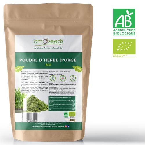 Poudre D'herbe D'orge Bio 500g - Qualité Supérieure - Amoseeds 