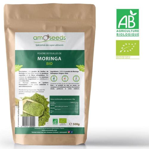 Poudre De Moringa Bio 500g - Qualité Supérieure - Amoseeds 