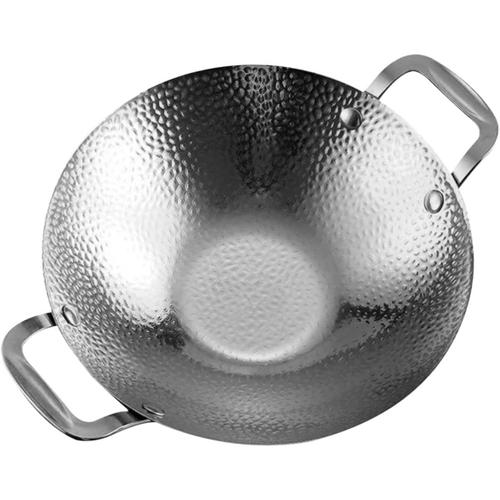 Argent Pot D'alcool Poêle Martelée Wok à Griller En Métal Poêle Wok Pots De Pates Poêle à Griller Antiadhésive Marmite à Sauter Acier Inoxydable Ménage Travail Poêle à Frire Profonde