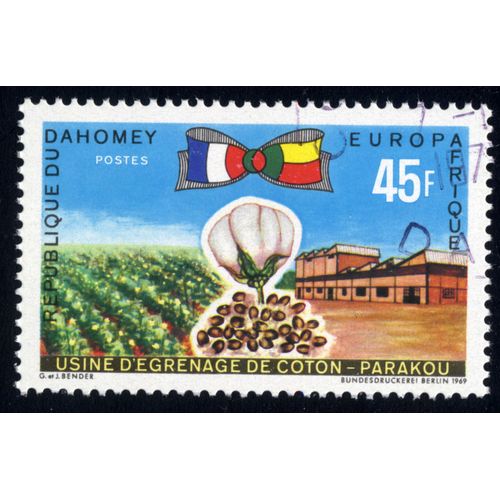 Timbre Usine D'egrenage De Coton-Parakou.République Du Dahomay.Postes.Europa.45f.Afrique.