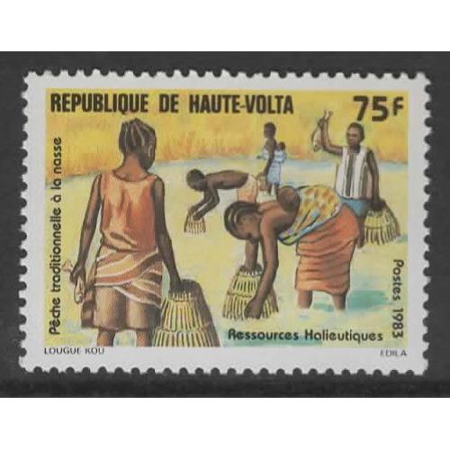 République De Haute-Volta, Timbre-Poste Y & T N° 605, 1983 - Ressource Halieutique, Pêche Traditionnelle À La Nasse