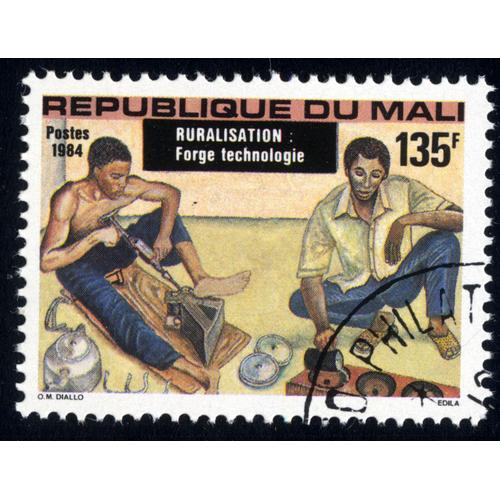Timbre : Ruralisation : Forge Technologie.Postes 1984.135f.République Du Mali.