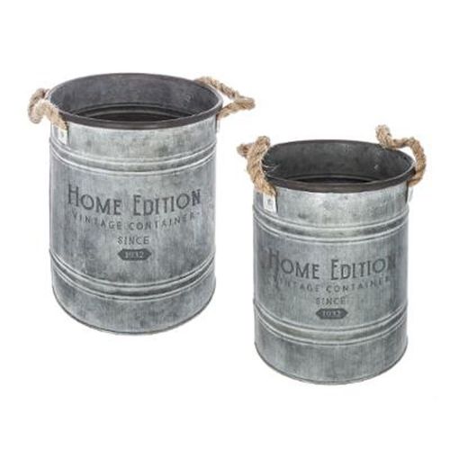 Lot De 2 Seaux En Métal "Spring Garden" 25cm Gris