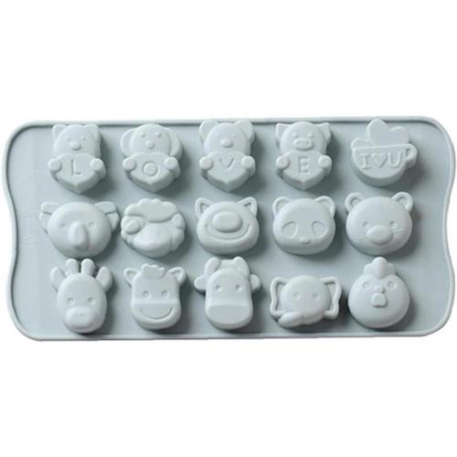 Bleu Thème Des Animaux Moule En Silicone Gateau Au Chocolat Bakeware Pan Pudding Dessert Cuisson Outil 15 Trous Avec De Porc D'ours Panda Elephant De Vache