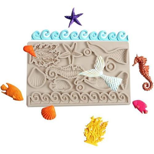 Light Gray Light Gray Moule Silicone Conque Gris Clair Coquillage Fondant Gateau Moule Algues Étoile De Mer Outils De Cuisson