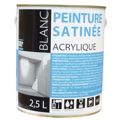Peinture acrylique Batir 1er - Boîte 2,5 l - Satinée - Blanc