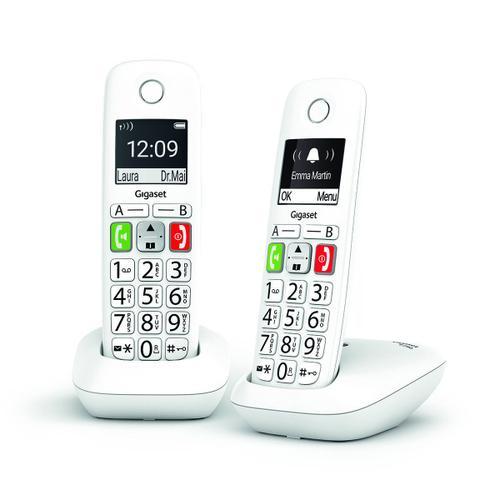 Gigaset E290 Duo - Téléphone Fixe sans Fil Blanc, 2 combinés avec Grand écran rétroéclairé, larges Touches, Fonction Blocage D'appels