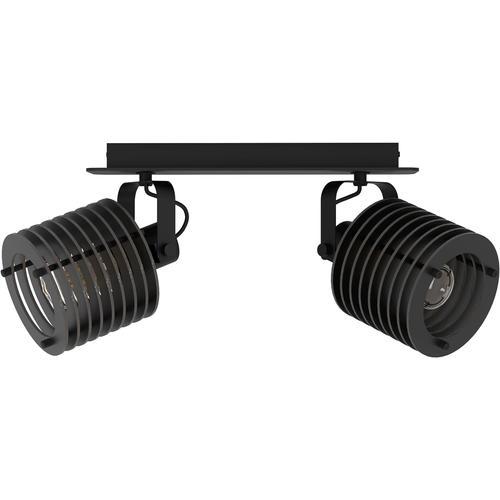 Plafonnier Avec 2 Spots Rail Spot Segovia, Rampe De 2 Spots Orientables Au Style Industriel, Barre De Spots Pivotants, Plafonnier En Métal Et Bois Noir, Lampe De Plafond Avec Douille E27