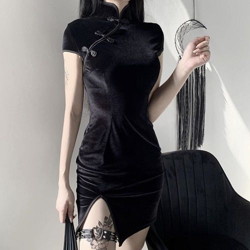 Expédié De France Robe Tunique Noir Traditionnelle Velours Moulante Extra Femme Soiree Cocktail