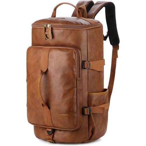 Marron Hb-26 Sac Fourre-Tout En Cuir 3 Voies Pour Homme Sac Fourre-Tout De Week-End Sac À Dos À Bandoulière Convertible Voyage Randonnée Sac À Dos De Nuit Sac À Main